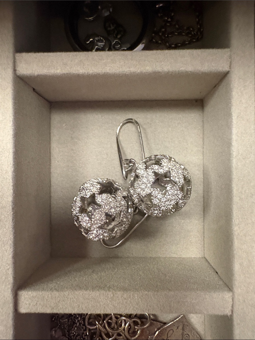 Swarovski Silver Pave Star Sphere Drop Earrings. Like new. Rarely worn.
